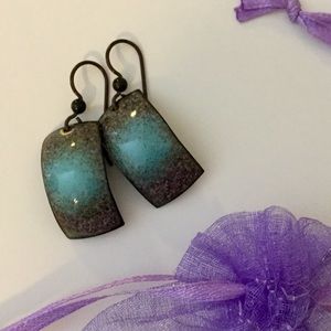Bronze and Teal Enamel Earrings